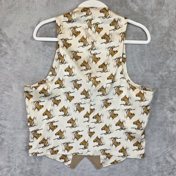 Western Horse Head Vest Mens Medium Brown Tan 5 Button Cowboy Themed 80s Retro - Picture 6 of 6